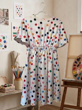 Super Cute 🥰 White Multicolor Polka Dot Smocked Waist Dress